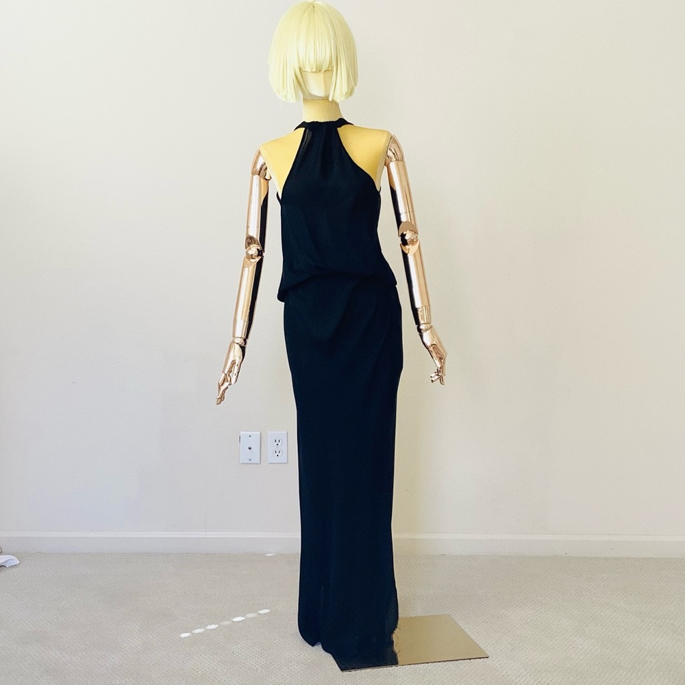 Nili Lotan Black Silk Halter Long Dress SZ S